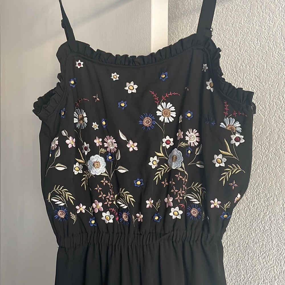 Black floral embroidered jumpsuit